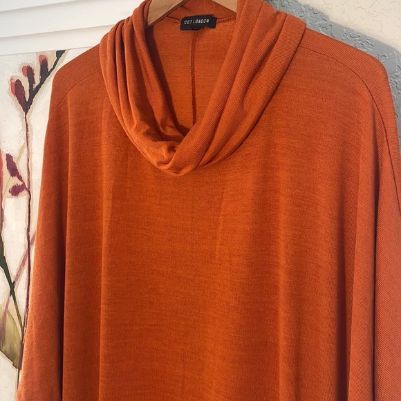 QED London Rust-Orange Long Cowl Neck Sweater Pockets - Picture 2 of 5